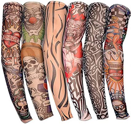 6 Pcs Cool Tattoo Sleeves Arm Stockings,Fake Temporary Tattoo,Stretchy Sunscreen Cover for Man Woman Fashion Body Art Party Favor