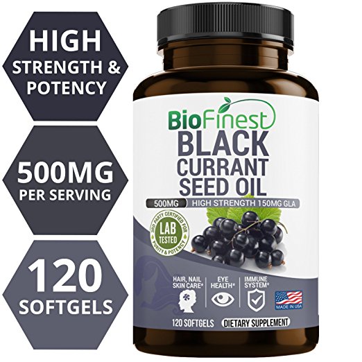 Biofinest Black Currant Seed Oil Supplement - 500mg/1000mg - 100% Organic Cold-Pressed Hexane Free - 150mg Gamma Linolenic Acid GLA - Hormonal Balance, Eye Health, Immune Boost (120 Softgels Capsules)