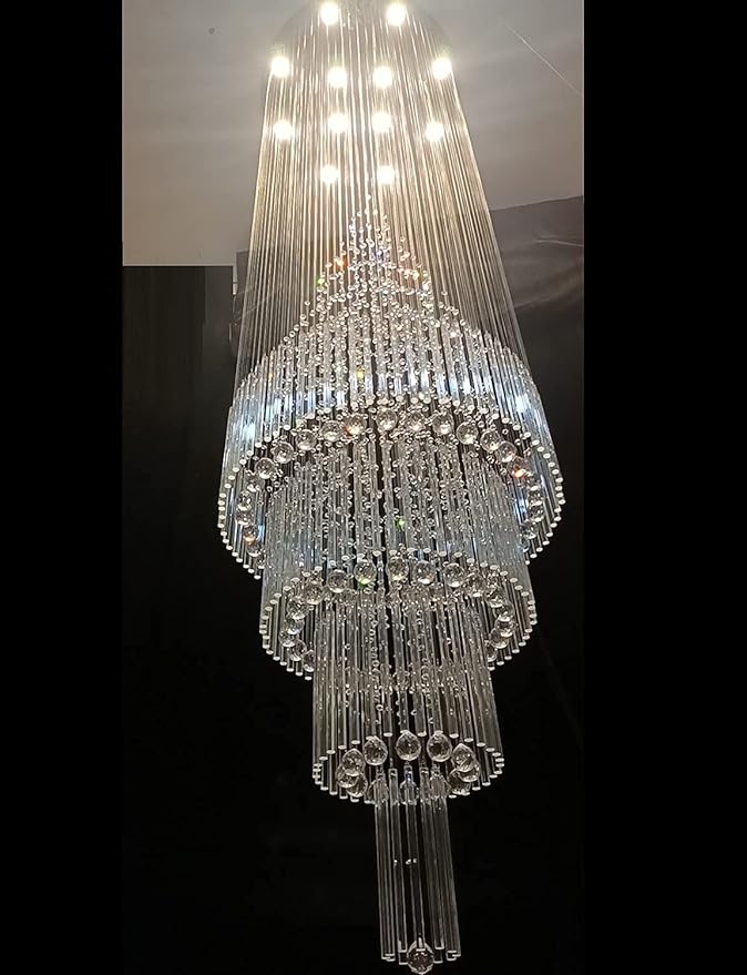 Flashing God D32''X H120'' High Ceiling Chandelier Crystal Raindrop Chandeliers Staircase Large Chandelier Villa Entrance Foyer Ceiling Light High Ceiling Pendant Light Fixture,12 Bulbs Include