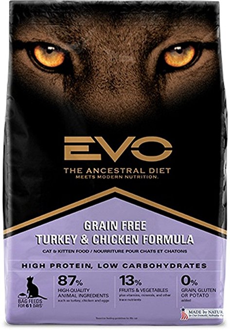 Evo Grain Free Turkey and Chicken Formula Cat and Kitten Food 2.2 Pounds, 1 Piece