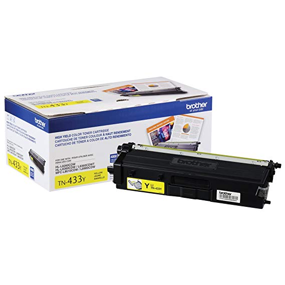 Brother Genuine High Yield Toner Cartridge, TN433Y, Replacement Yellow Toner, Page Yield Up To 4,000 Pages, Amazon Dash Replenishment Cartridge, TN433