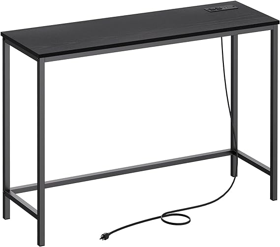 Lifewit Console Entryway Table with 2 Power Outlets and 2 USB Ports,Industrial Narrow Sofa Table for Hallway, Living Room,Bedroom,Kitchen, Metal Frame (Black, 39.4" L x 11.8" W x 28.3" H)