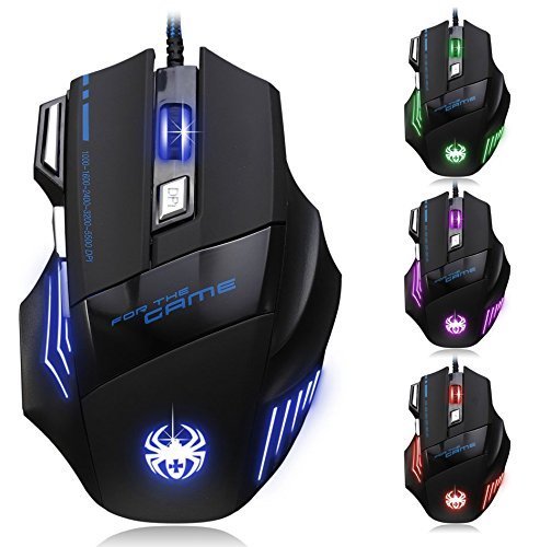 Gaming Mouse Kingtop Highest 5500 DPI Gaming Mice with 7 Button Side Control 5 Respiring LED Ergonomically Designed