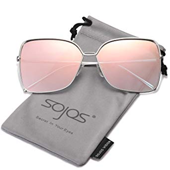 SOJOS Fashion Oversized Square Sunglasses for Women Flat Mirrored Lens SJ1082