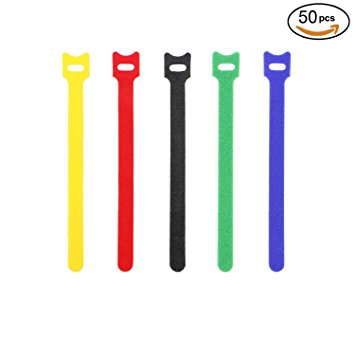 Pasow 50pcs Reusable Fastening Adjustable Cable Ties Strap Wire Management (7 Inch, Multicolour)