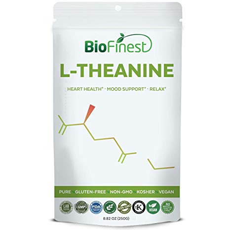 Biofinest L-Theanine Powder 250mg - Pure Gluten-Free Non-GMO Kosher Vegan Friendly - Supplement for Heart Health, Relax, Mood Support (250g)