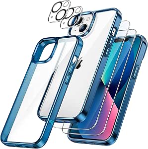 JETech 5 in 1 Case for iPhone 13 6.1-Inch, with 2-Pack Screen Protector and 2-Pack Camera Lens Protector, Full Coverage Tempered Glass Film, Shockproof Bumper Phone Cover (Navy)