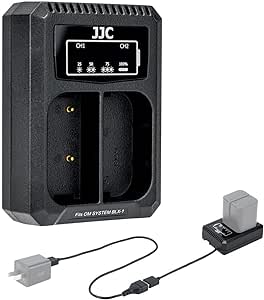 JJC USB Dual Battery Charger for OM SYSTEM OM-1II OM-1 Camera & BLX-1 Lithium-ion Battery Replaces Olympus BCX-1 Lithium ion Battery Charger