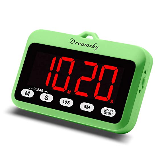 DreamSky Digital Kitchen Timer with Large Red Number Display, Count Up & Down, Loud Alarms with Volume Adjustable (High/Low), Magnetic Back Stand, Battery Operated, Easy Operation.