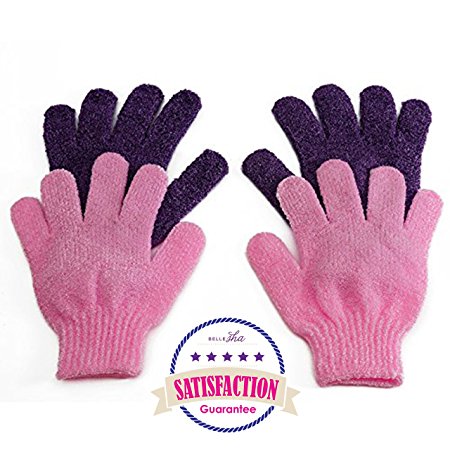 BelleSha Exfoliating Bath Gloves Pink and Purple 2 pairs