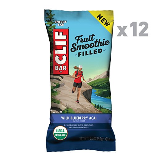 CLIF Fruit Smoothie Filled - Organic Energy Bar - Wild Blueberry Acai Flavor - (1.76 Ounce Protein Snack Bar, 12 Count)