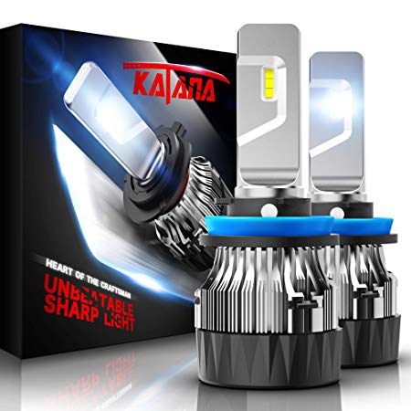 KATANA H11 LED Headlight Bulbs w/Mini Design,4700Lux 10000LM 6500K Cool White CREE Chips H8 H9 All-in-One Conversion Kit