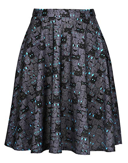 HDE Skirts for Women - Midi Skirt Skater Skirt Knee Length High Waist Fun Prints