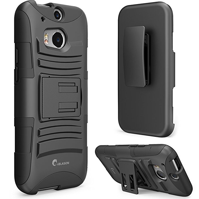 HTC One m8 Case, i-Blason Prime Series Dual Layer Holster Cover with Kickstand and Locking Belt Swivel Clip For HTC One Case 2014 for HTC One M8 (Black)