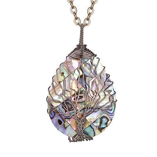 sedmart Tree life pendant Amethyst Rose Crystal Necklace Gemstone Chakra Jewelry