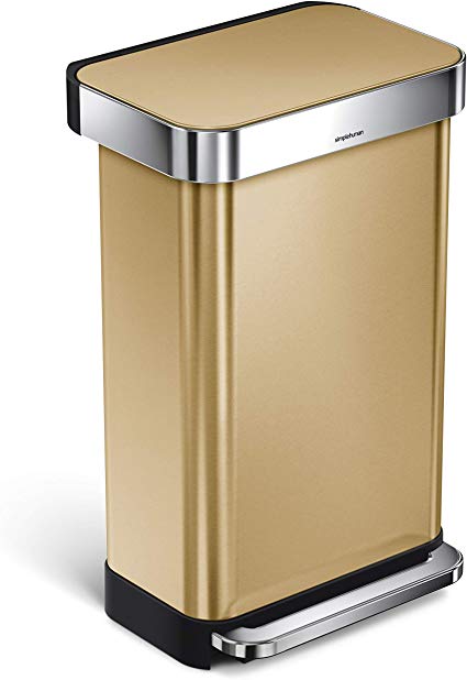 simplehuman 45 Liter / 12 Gallon Stainless Steel Slim Kitchen Step Trash Can with Liner Rim, Brass Stainless Steel