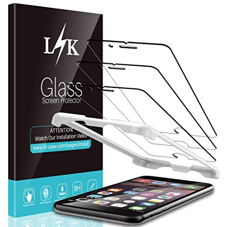 [3 Pack] L K Screen Protector for iPhone 6 / iPhone 6S, [Frame-Installation] Tempered-Glass 9H Hardness, Lifetime Replacement Warranty