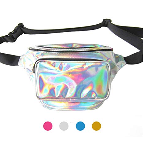 iYoway Waterproof Shiny Neon Fanny Bag for Women Shiny Holographic Fanny Pack Bum Bag waist bag- one bag for many uses