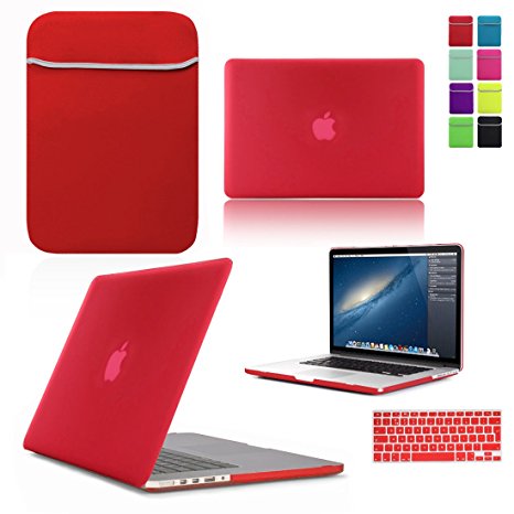 LOVE MY CASE / BUNDLE RED Hard Shell Case with matching KEYBOARD Skin and NEOPRENE Sleeve Cover for 13-inch Apple MacBook PRO with Retina Display [Will only fit MacBook PRO Retina Display Models - NO CD/DVD DRIVE]