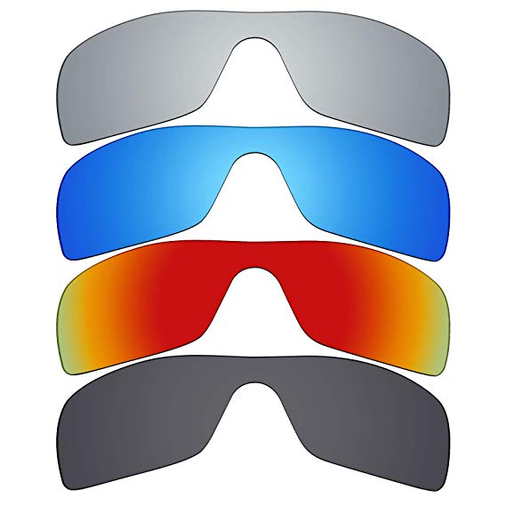 Mryok 4 Pair Polarized Replacement Lenses for Oakley Batwolf Sunglass - Stealth Black/Fire Red/Ice Blue/Silver Titanium