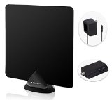 HDTV Antenna and Amplifier Liger 50 Mile Range Ultra-Thin Indoor Antenna with 10ft Coaxial cable Plus Antenna Amplifier Antenna Booster - Receive HD Television Signals for Free - Includes Stand