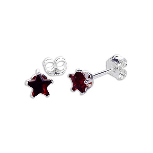 Sterling Silver 4mm Star Crystal Cubic Zirconia CZ Stud Earrings | 13 Colours | Birthstones