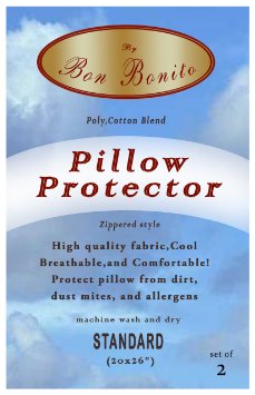 Bon Bonito Pillow Case Allergy and Bed Bug Control Zippered Pillow Protectors 2 20x26 Standard