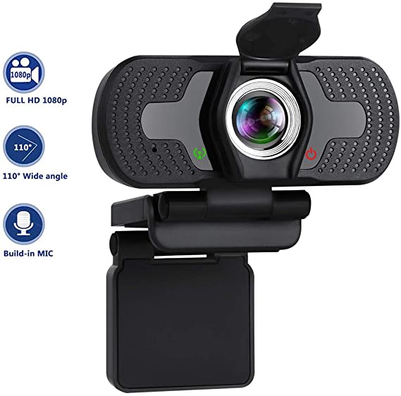 Webcam with Microphone, 1080P HD Webcam with Privacy Cover, Streaming Computer Web Camera with 110-Degree Wide View Angle, USB PC Webcam for Video Calling Recording Conferencing