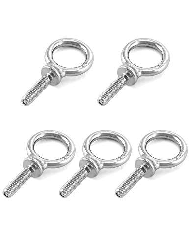 QWORK Eye Bolt, 5 Pack 1/4" - 20 x 1" Marine Grade Stainless Steel Lifting Ring Threaded Eyebolts