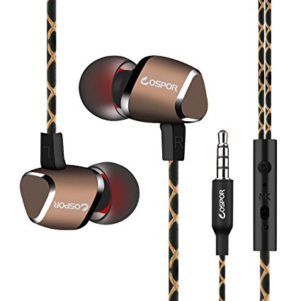 COSPOR Wired Headphones, In Ear Magnetic Earphones Noise Cancelling Sweatproof Sport Earbuds with mic … (Gold)