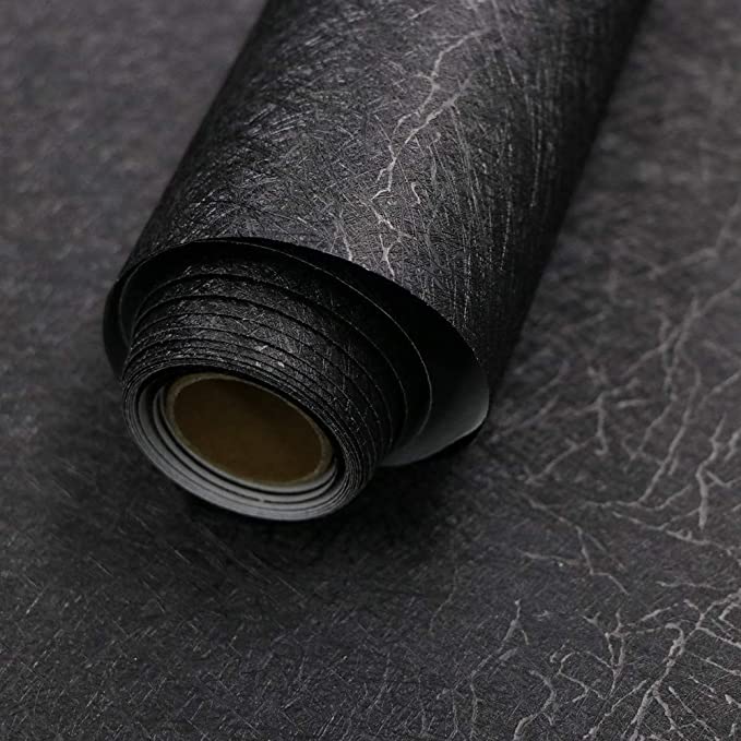 Abyssaly Black Silk Wallpaper Embossed Self Adhesive Peel and Stick Wallpaper Removable Kitchen Wallpaper Vinyl Black Wallpaper Shelf Paper Textured Wallpaper 15.7 inch X 393.7 inch