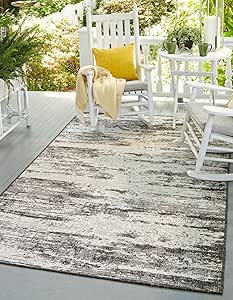 Unique Loom Outdoor Modern Collection Area Rug - Cartago (9' x 12' Rectangle, Charcoal/ Ivory)