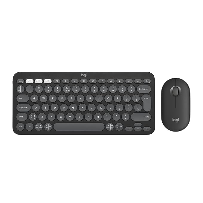Logitech Pebble 2 Combo, Wireless Keyboard and Mouse, Quiet and Portable, Customisable, Logi Bolt, Bluetooth, Easy-Switch for Windows, macOS, iPadOS, Chrome - Tonal Graphite
