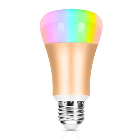 HeQiao Smart Bluetooth LED Light Bulb Multi-Color LED Bulbs Dimmable Party Lights Voice Smartphone Controled for Amazon Echo Alexa, iPhone, iPad, Samsung Android Phone, Tablets (Gold)