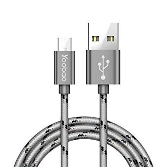 Yoobao 5ft Micro USB 2.0 Charging Cable PS4 Xbox Controller Micro Phone Charger Cord Nylon Braided for Samsung S7 S6 Edge Note 5, LG HTC Nokia Sony BlackBerry Android, Kindle, Tablets, Camera - Grey