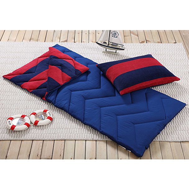 Sleeping Bag and Pillow Cover, Navy Red Stripe Indoor Outdoor Camping Youth Kids Boys