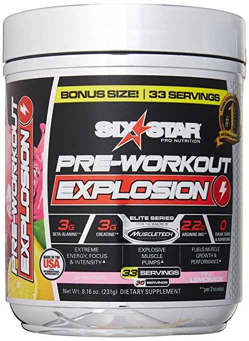 Six Star Explosion Pre Workout Explosion, Powerful Pre Workout Powder with Creatine, Nitric Oxide, Beta Alanine and Energy, Pink Lemonade, 8.16 oz (231g), 33 Servings (Packaging may vary)