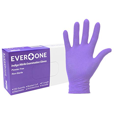 EverOne Nitrile Exam Gloves Medical Grade Powder Free Non Latex, Indigo, Small, 100 Count