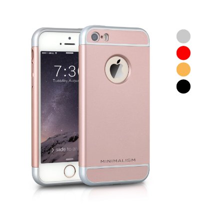 iPhone SE Case,Minimalism 3 In 1 Ultra Thin and Slim Hard Case Coated Non Slip Matte Surface with Electroplate Frame for Apple iPhone 5, iPhone 5S, iPhone SE --Rose Gold