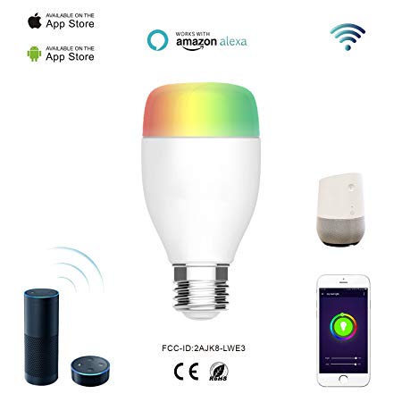 LINGANZH Wi-Fi Smart Light Bulb, Adjustable, Multicolor, Dimmable, No Hub Required, Smartphone Controlled Sunrise Wake up Lights,with Alexa and Google Home,Smart Bulb 1pack 6W