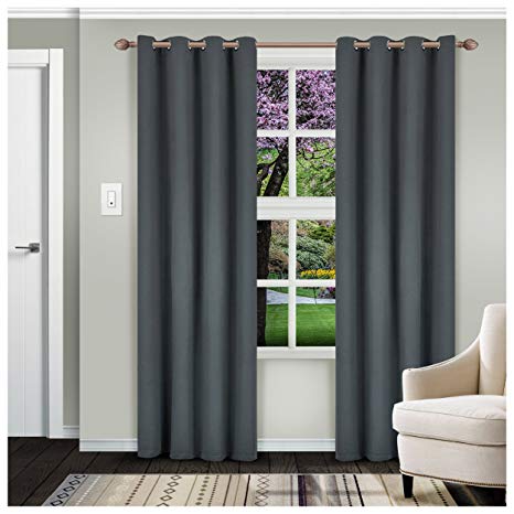 Superior Solid Blackout Curtain Set of 2, Thermal Insulated Panel Pair with Grommet Top Header, Elegant Solid Room Darkening Drapes, Available in 4 Lengths - Grey, 52” x 84”  each