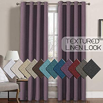 H.VERSAILTEX Room Darkening Linen Curtains Thermal Insulated Textured Rich Linen Curtain Panels for Bedroom/Living Room, Primitive Grommet Linen Curtain for Patio Door, 52x96 Inch - Mauve - 1 Panel