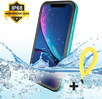 BDIG iPhone XR Waterproof Case, Cover IP68 Rugged Heavy Duty Full Body Shockproof Clear Case with Floating Strap Built in Screen Protector Waterproof Case for iPhone XR 6.1" (XR 6.1", Blue)