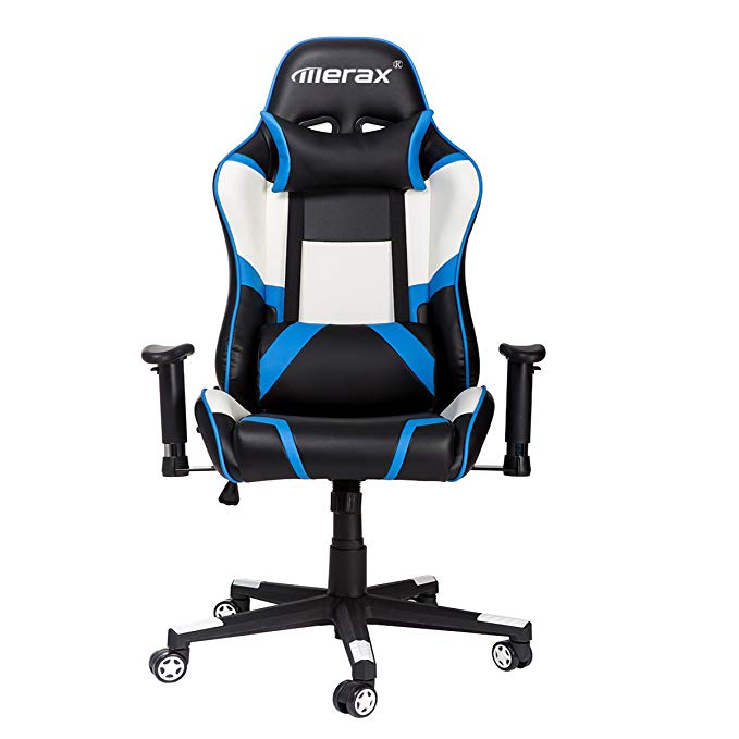 Merax High Back Racing Style Gaming Chair Adjustable Swivel Office Chair (Black&White&Blue)