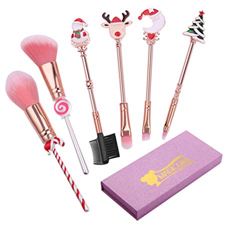 Cute Fairy Makeup Brush Set - 6pcs Wand Makeup Brushes with Christmas Cartoon Handle for Blush, Foundation, Eyebrow, Eyeshadow, and Lips, Prefect Christmas Gift for Sister
