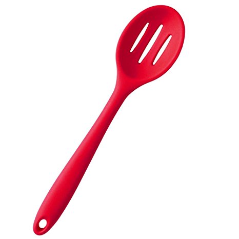 Generic Premium Silicone Slotted Spoon with Hygienic Solid Coating Cherry Red