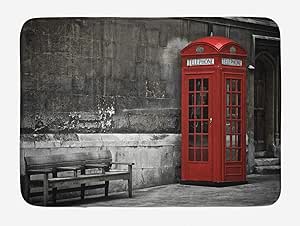 Ambesonne London Bath Mat, Famous British Phone Boot in London Streets Important of Town Urban Life Photo, Plush Bathroom Decor Mat with Non Slip Backing, 30.2" x 20", Red Grey