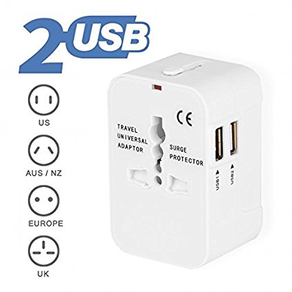 Universal Travel AU/UK/US/EU AC Power Converter Charger with Dual USB White