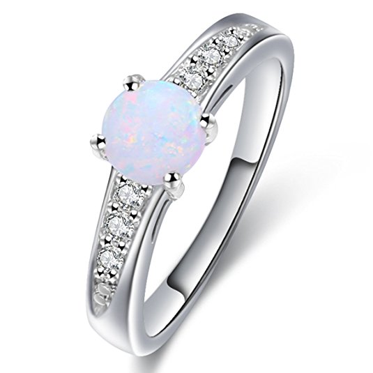 Lady Rings Created Opals AAA Cubic Zirconia Party Cocktail Trendy Jewelry Accessories Size 6 7 8 9 White