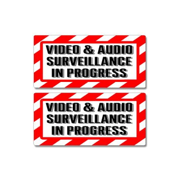 Video & Audio Surveillance In Progress Sign - Alert Warning - Set of 2 - Window Business Stickers